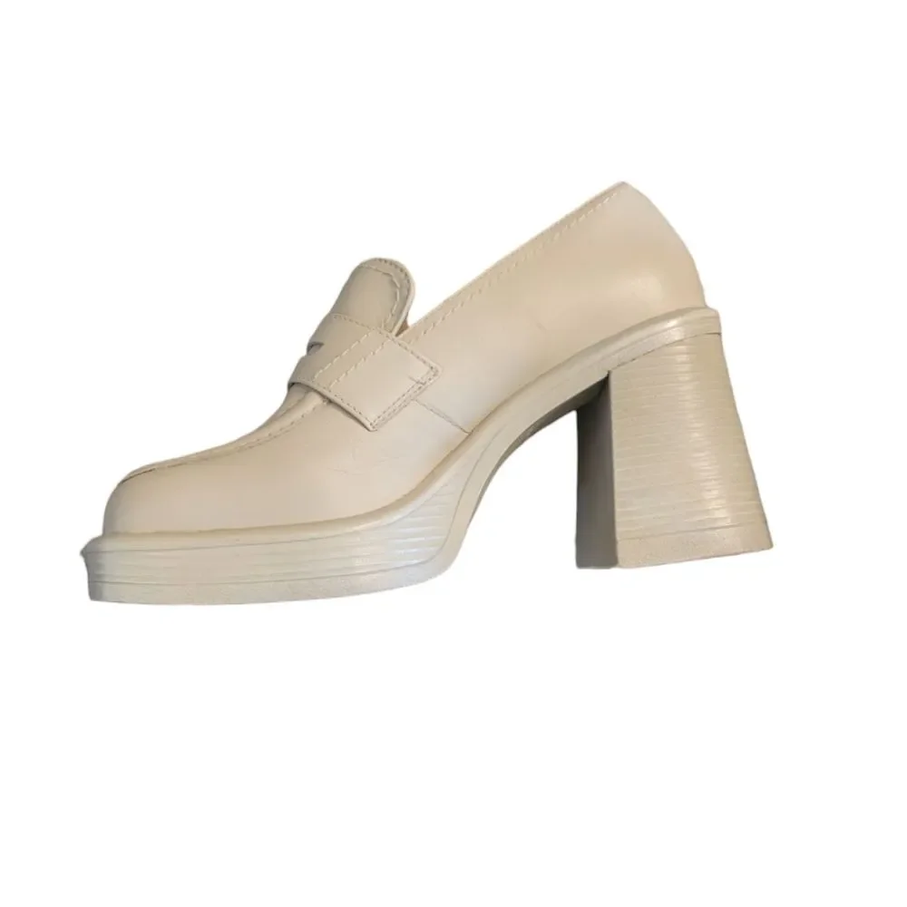 Steve Madden Fulfill Bone Leather Heeled Chunky Platform Penny Loafers Size 7